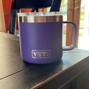 YETI Rambler 14oz Mug Purple w/Clear Lid Coffee Tea Cup Stainless Steel